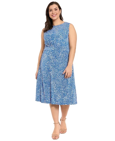 London Times Plus Sleeveless Jewel Neck Midi Dress