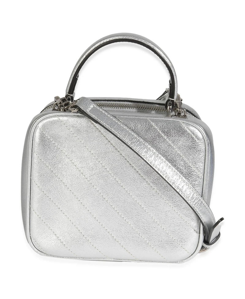 Pre-Owned Gucci Silver Metallic Sakai Be Green Calfskin Diagonal Stitched Blondie Top Hand