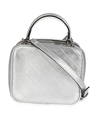 Pre-Owned Gucci Silver Metallic Sakai Be Green Calfskin Diagonal Stitched Blondie Top Hand