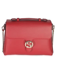 Pre-Owned Gucci Red Dollar Calfskin Medium Interlocking G Top Handle Bag