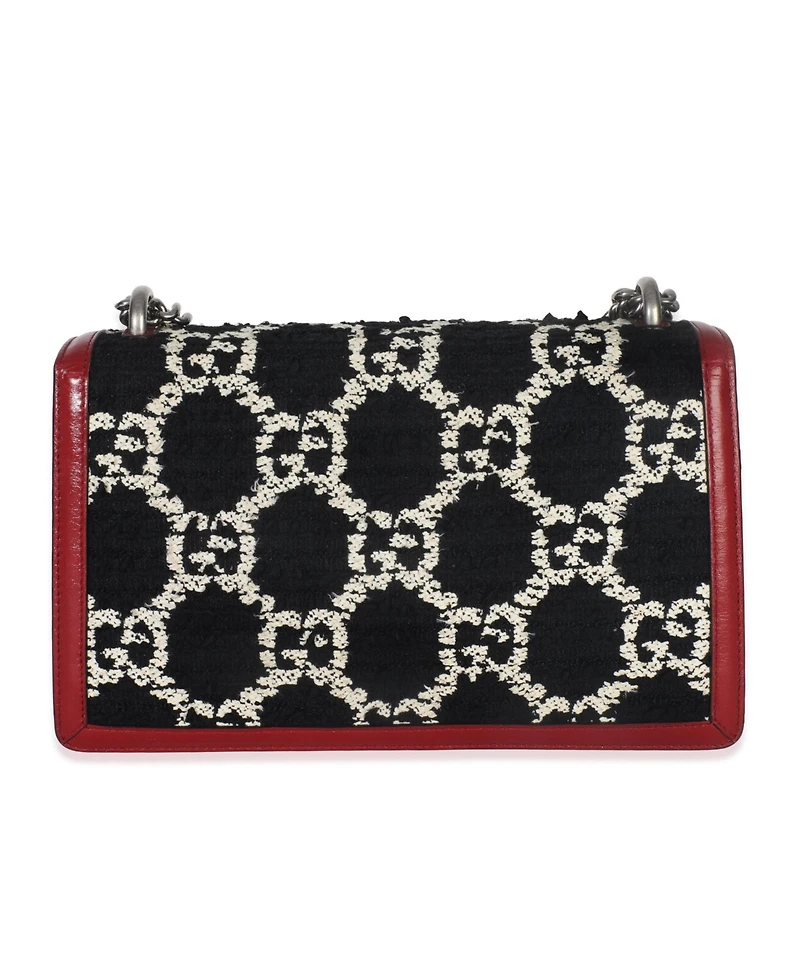 Pre-Owned Gucci Black White Red Tweed Gg Monogram Medium Dionysus Shoulder Bag