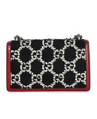 Pre-Owned Gucci Black White Red Tweed Gg Monogram Medium Dionysus Shoulder Bag
