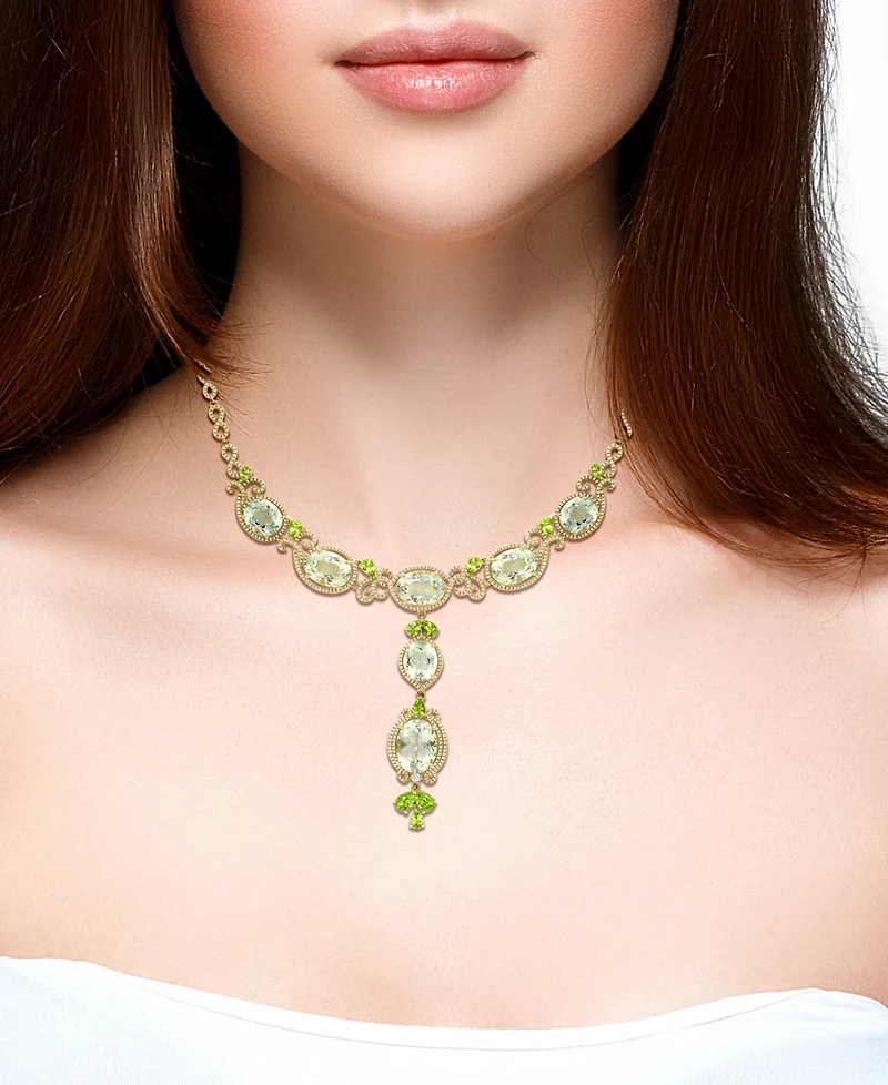 Lali Jewels Green Amethyst (1/7 ct. t.w.), Peridot (1/5 ct. t.w.) & Diamond (1/5 ct. t.w.) Necklace in 14k Yellow Gold