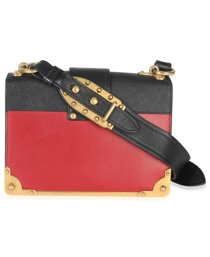 Pre-Owned Prada Red Black City Calfskin Saffiano Cahier Bag