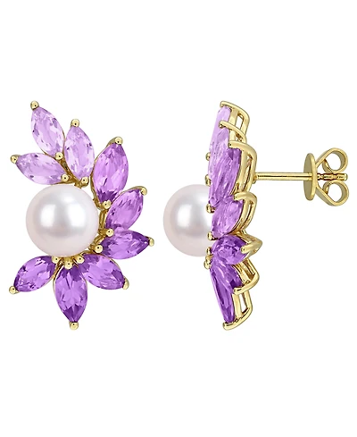 Macy's Cultured Freshwater Pearl and Amethyst Stud Earrings (6-3/4 ct. t.w.) in 18k Gold Flash Plated Sterling Silver