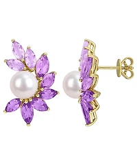 Macy's Cultured Freshwater Pearl and Amethyst Stud Earrings (6-3/4 ct. t.w.) in 18k Gold Flash Plated Sterling Silver