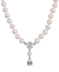 Macy's Cultured Freshwater Pearl & Created White Sapphire (4-1/2 ct t.w.) Necklace in Sterling Silver