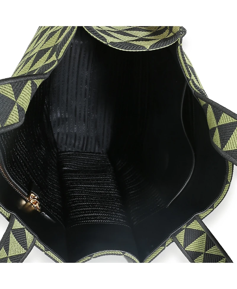 Pre-Owned Prada Black Green Jacquard Triangolo Symbole Shopping Tote