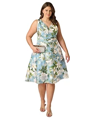 Adrianna Papell Plus Floral Jacquard Midi Dress
