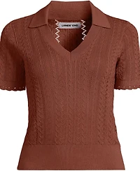 Lands' End Women's Fine Gauge Cotton Pointelle Polo Sweater