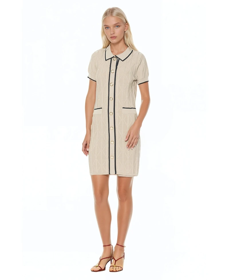 Alexia Admor Women's Cove Collared Button Down Contrast Knit Dress