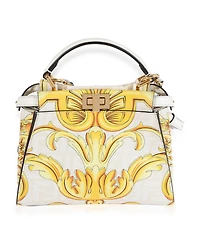Pre-Owned Fendi x Versace Fendace Gold Baroque and White Ff Motif Mini Peekaboo