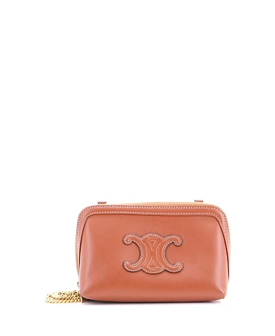 Pre-Owned Celine Cuir Triomphe Zip Around Chain Clutch Leather