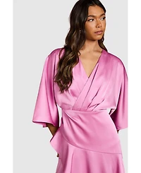 Coast Women's Satin Back Crepe Ruffle Wrap Midi Dress