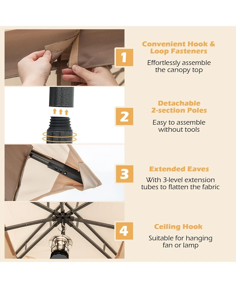 Gymax 10 X 10 Ft Patio Gazebo w/ Netting Walls Soft Top Double Roof Canopy w/ 4 Sandbags Outdoor