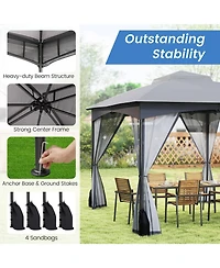 Gymax 10 x 12 Ft Patio Gazebo w/ Netting Walls Soft Top Double Roof Canopy w/ 4 Sandbags