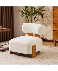 Rainsken Modern Boucle Lounge Chair, 27.25" Upholstered Accent Chair with Solid Wood Frame and Rolled Backrest for Living Room, Bedroom