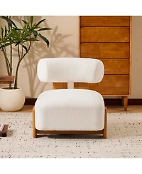 Rainsken Modern Boucle Lounge Chair, 27.25" Upholstered Accent Chair with Solid Wood Frame and Rolled Backrest for Living Room, Bedroom