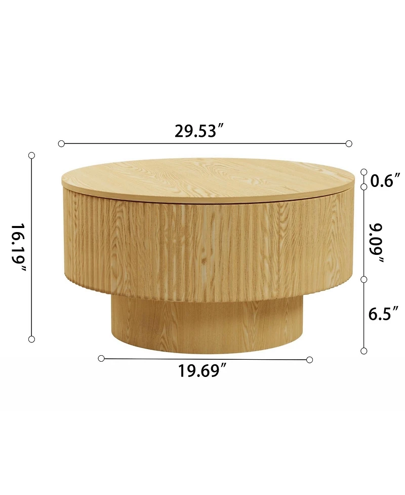 Rainsken Modern Circular Coffee Table, 29.53" Center Table with Pedestal, Round Stripe and Concealed Storage for Living Room