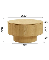 Rainsken Modern Circular Coffee Table, 29.53" Center Table with Pedestal, Round Stripe and Concealed Storage for Living Room