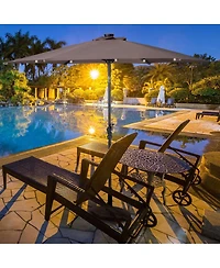 Sugift 9FT Patio Solar Umbrella Led Patio Market Steel Tilt With Crank Outdoor New-Tan