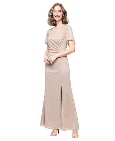 Sl Fashions Women's Round-Neck Flutter-Sleeve Gown