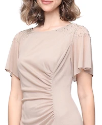 Sl Fashions Women's Round-Neck Flutter-Sleeve Gown