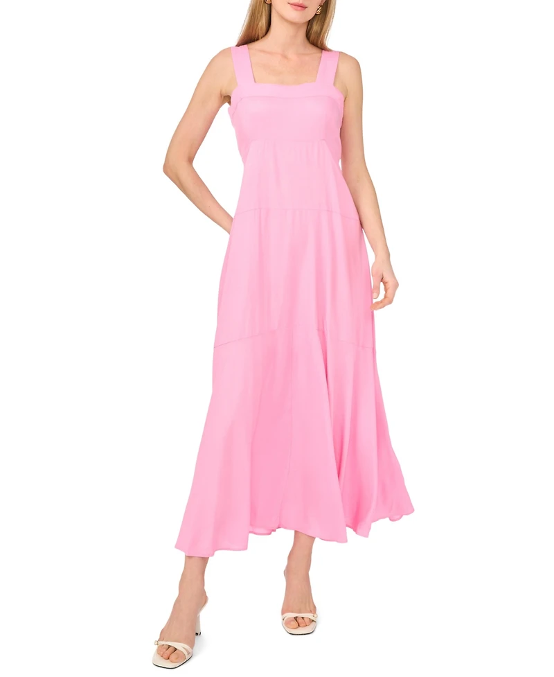 Vince Camuto Women's Challis Square-Neck Smocked-Back Sleeveless Maxi Dress
