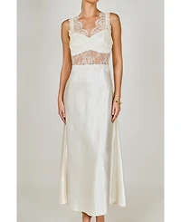 endless rose Women's Lace trim sleevesless midi dress