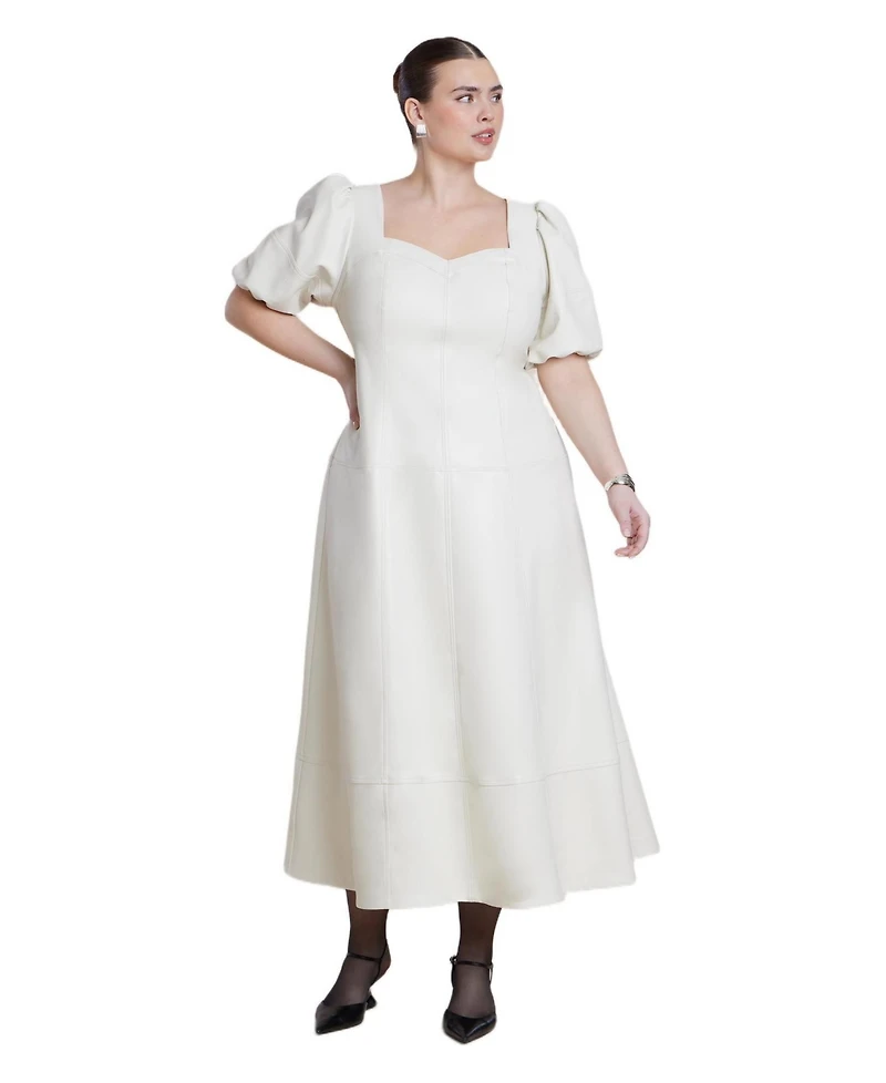 Eloquii Women's Plus Faux Leather Puff Sleeve Maxi Dress