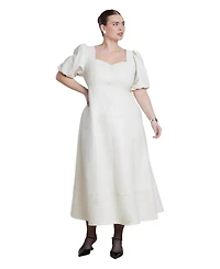 Eloquii Women's Plus Faux Leather Puff Sleeve Maxi Dress