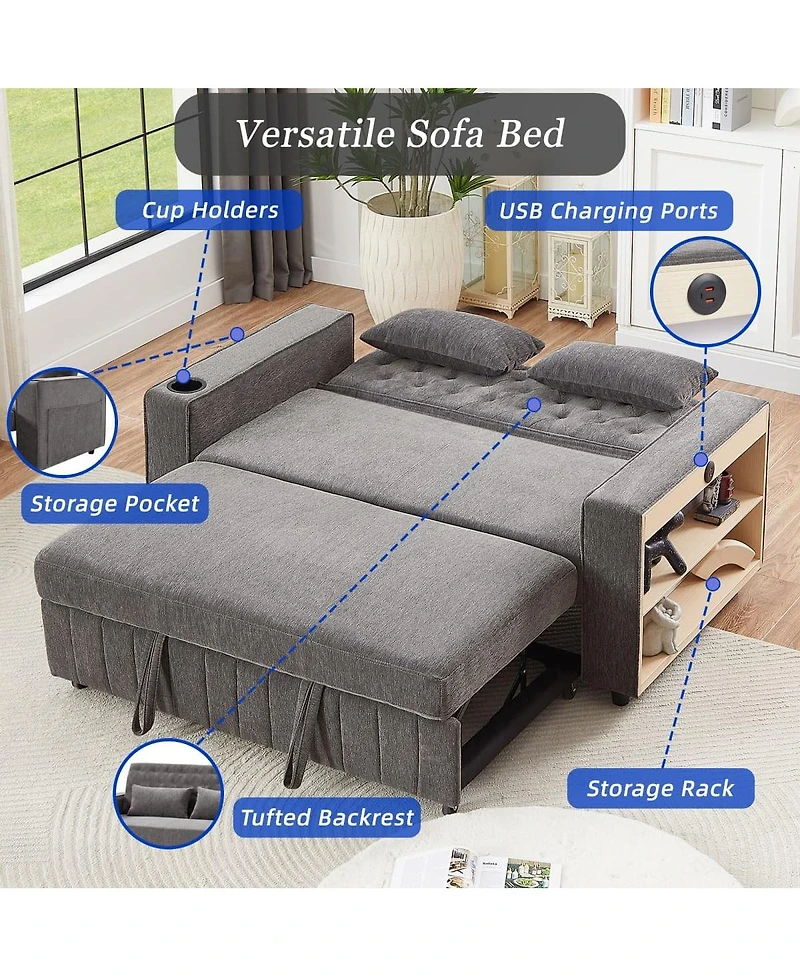 Maison Boucle Pull Out Loveseat Sofa with Adjustable Backrest for Small Space