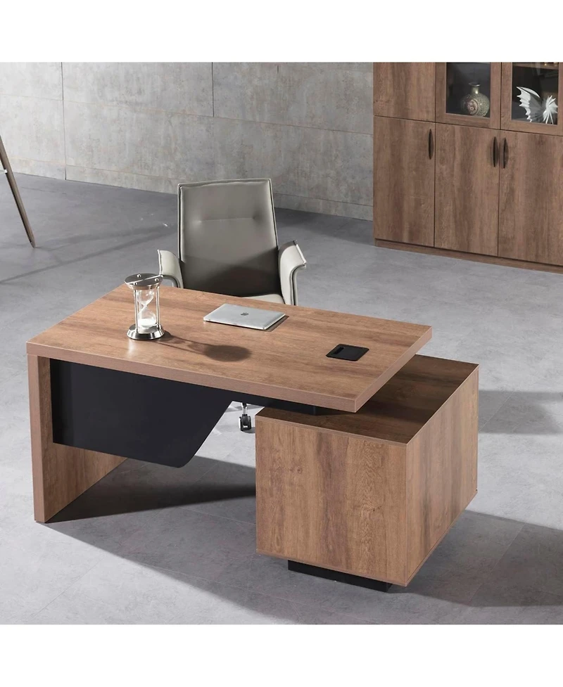 logicfox Modern Width Adjustable Home office Desk with Storage Cabinet