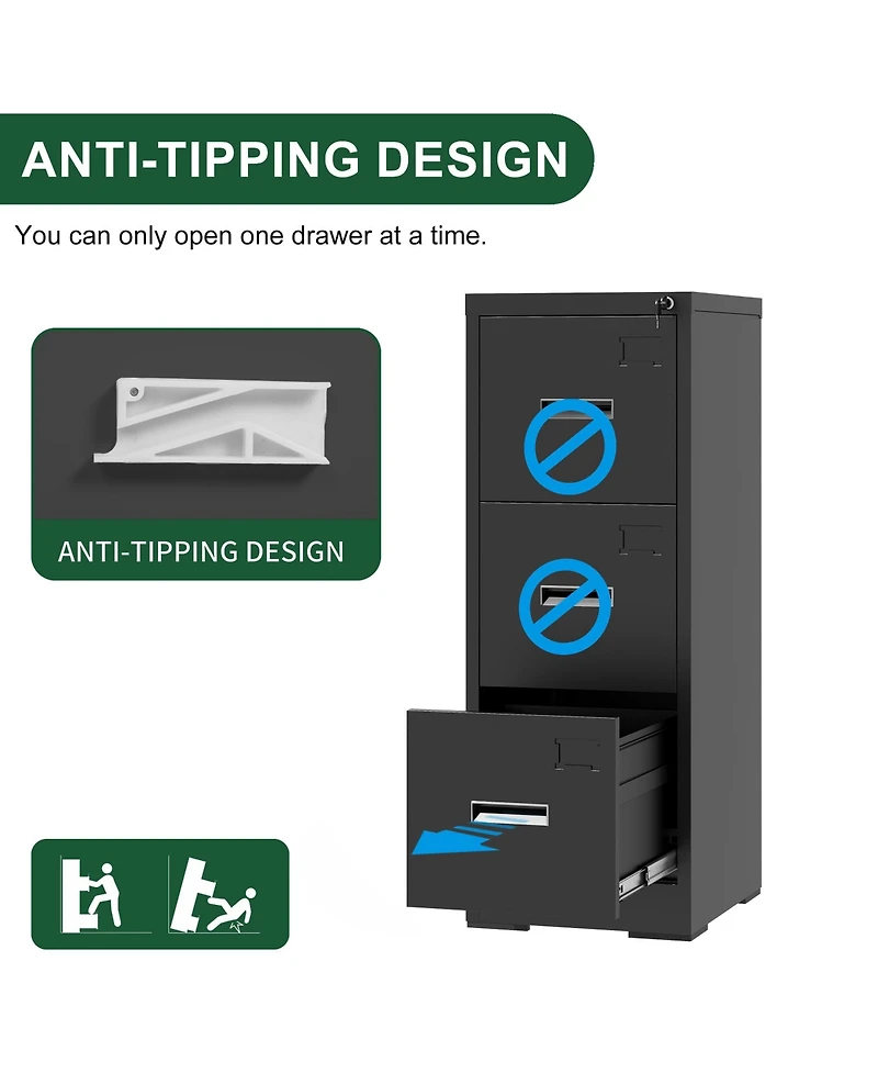 Rainsken 3 Drawer Vertical File Cabinet, Lockable Filing Cabinet with Card Slot, Storage Cabinet for Home Office, Holds A4/Letter/Legal Files