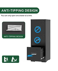 Rainsken 3 Drawer Vertical File Cabinet, Lockable Filing Cabinet with Card Slot, Storage Cabinet for Home Office, Holds A4/Letter/Legal Files