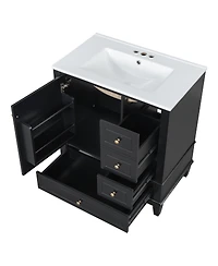 Sillysis 30'' Bathroom Vanity with Ceramic Sink, Solid Wood & Mdf, Multi-Drawer Storage Soft Close Door for Modern Bathrooms