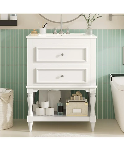 Sillysis 24.4" Retro Freestanding Bathroom Vanity with Sink, Storage Cabinet Open Shelf & Ample Drawers