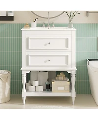 Sillysis 24.4" Retro Freestanding Bathroom Vanity with Sink, Storage Cabinet Open Shelf & Ample Drawers