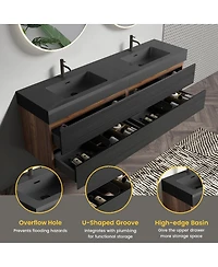 Sillysis 71.7" Floating Modern Double Sink Bathroom Vanity with Soft Close Drawers & Integrated Sinks for Large Bathrooms