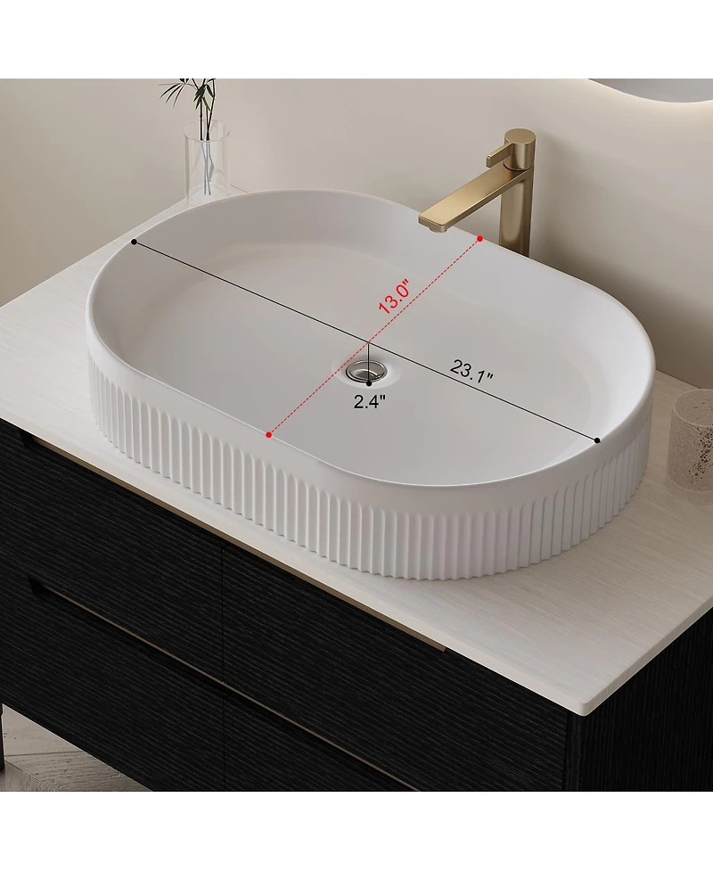 Sillysis 36" Bathroom Vanity with Ceramic Integrated Sink, Soft Close Drawers & Modern Storage Cabinet, Floating or Freestanding