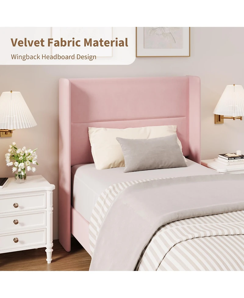 gaomon Set of 2 Twin Bed frame with Wingback Headboard, Velvet Upholstered Platform Wood Slats, No Box Spring Needed