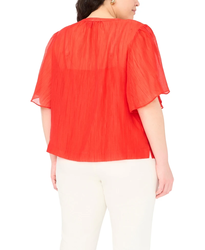 Vince Camuto Plus Size Front Cutout Flutter-Sleeve Keyhole Neck Blouse