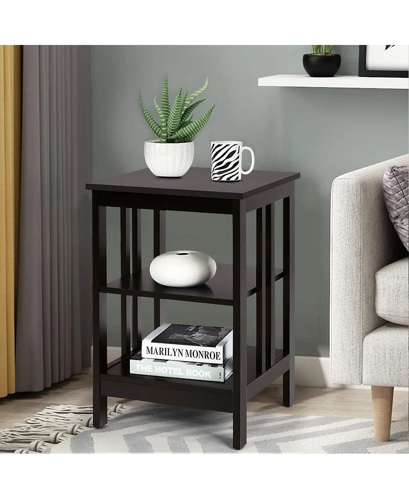 Sugift 2 Pieces 3-Tier Nightstand with Reinforced Bars and Stable Structure