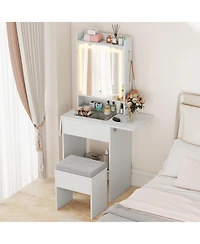 Sugift Space-Saving Vanity Desk with Mirror and Lights for Bedroom