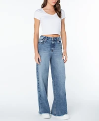 Celebrity Pink Women's Wide-Leg Fray-Hem Jeans