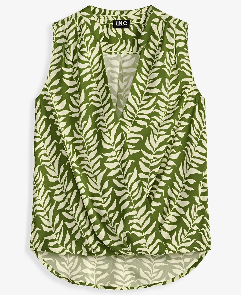 I.n.c. International Concepts Women's Sleeveless Printed Faux-Wrap Blouse