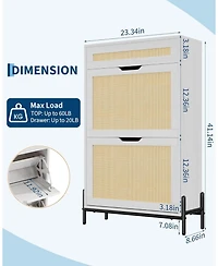 Gaomon Rattan Shoe Cabinet Storage with 2 Flip Drawers & Top Drawer, Freestanding Organizer Wooden Slim Rack Adjustable Shelves