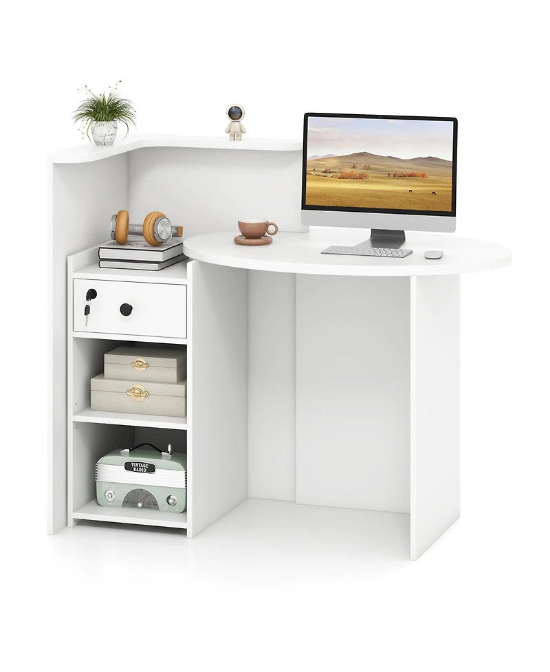 Sugift Reception Office Desk with Open Shelf and Lockable Drawer