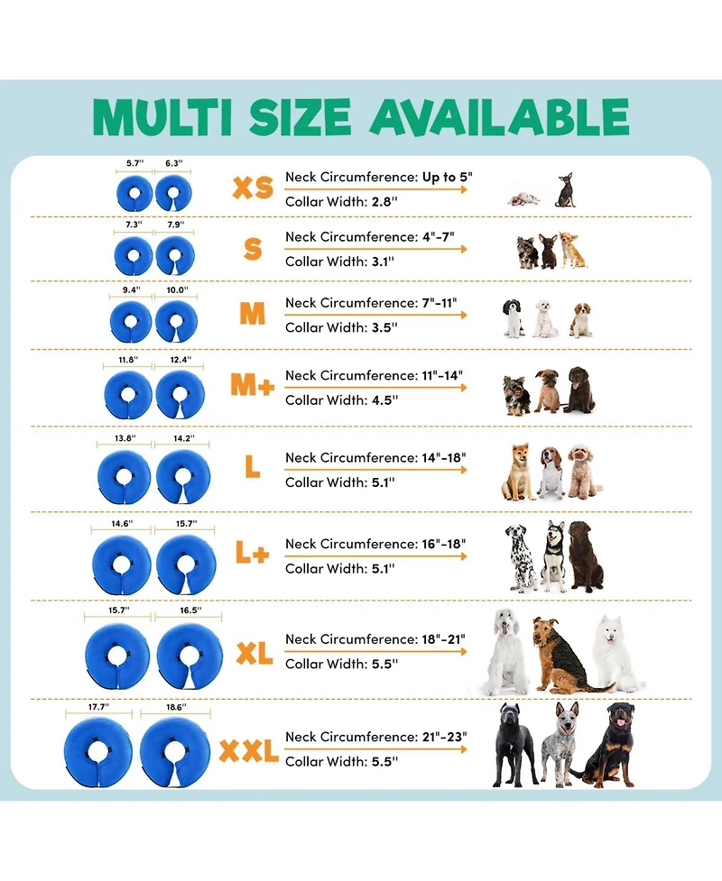 Bencmate Inflatable Dog Cone Collar Alternative Soft Donut Recovery for Pets