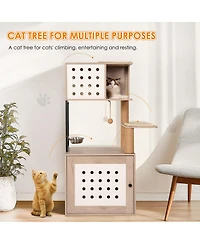 Aostirmotor Cat Tree with Litter Box Enclosure, Hammock and Scratching Posts